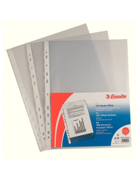 Buste a perforazione universale goffrate Esselte OFFICE 23x33 cm trasparente antiriflesso  conf.100 - 395697200