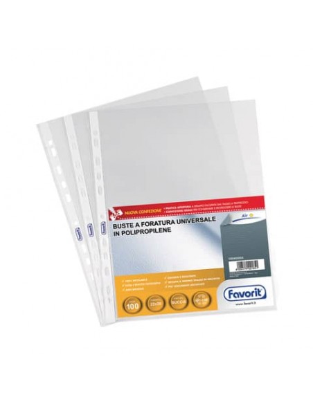Buste trasp. a foratura universale FAVORIT buccia d'arancia air 22x30 cm conf. da 100 - 100460054