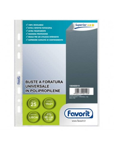 Buste trasp. a foratura universale FAVORIT liscia superior 15x21 cm conf. da 25 - 100460019