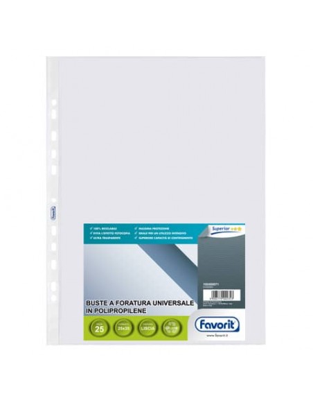 Buste trasp. a foratura universale FAVORIT liscia superior 25x35 cm conf. da 25 - 100460071