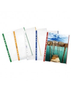 Buste a perforazione universale goffrate FAVORIT A4 banda rosso - linear conf. 10 pezzi - 100460030