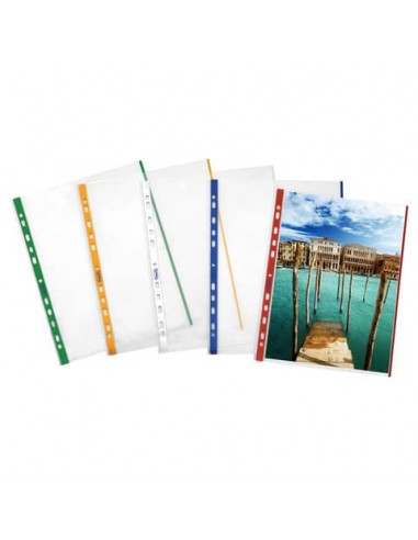 Buste a perforazione universale goffrate FAVORIT A4 banda rosso - linear conf. 10 pezzi - 100460030