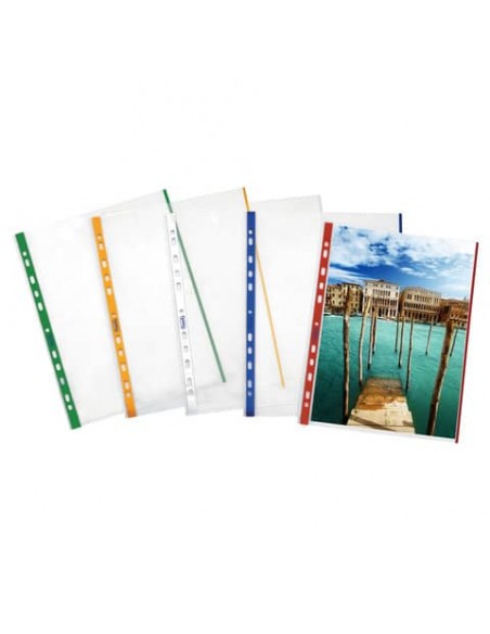 Buste a perforazione universale goffrate FAVORIT A4 banda rosso - linear conf. 10 pezzi - 100460030