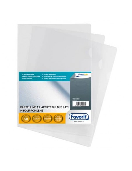 Buste a L non perforate FAVORIT Pratic medio spessore 22x30 cm trasp. buccia d'arancia  conf. da 50 - 100460001