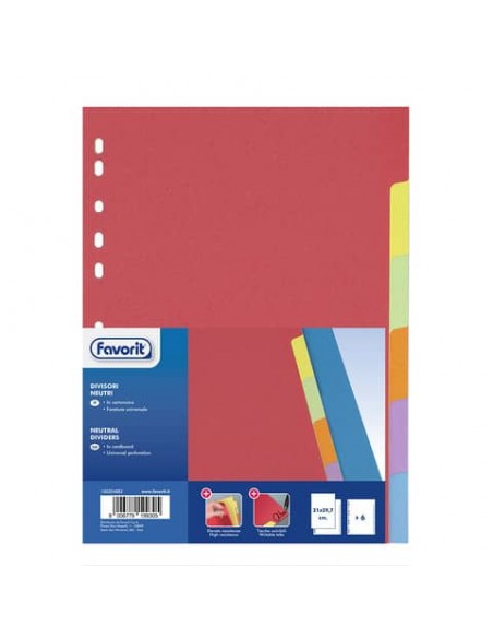 Divisore in cartoncino Favorit 6 tacche neutre colorate 21x29