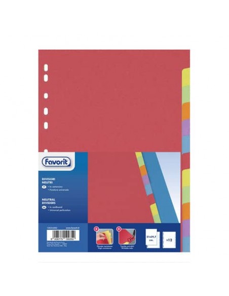 Divisore in cartoncino Favorit 12 tacche neutre colorate 21x29