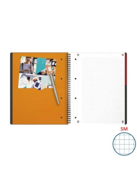 Quaderno spiralato OXFORD International Activebook Maxi A4+ grigio/arancio quadretti 5 mm - 100104329