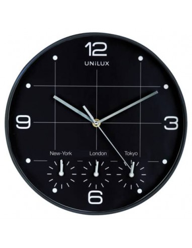 Orologio da parete al quarzo UNILUX On Time con 4 fusi orari Ø 30 cm nero 400094567