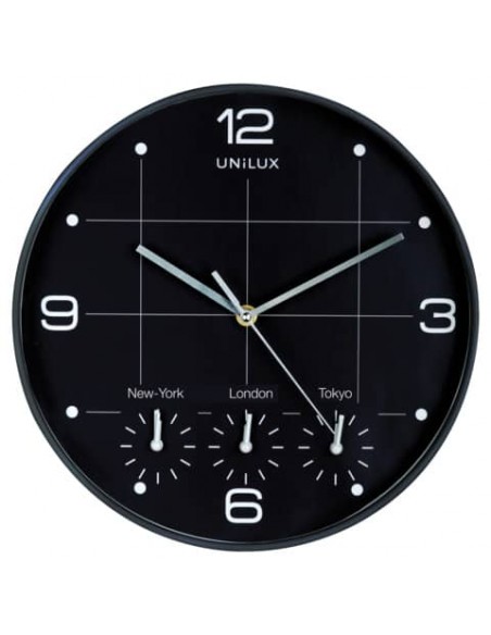 Orologio da parete al quarzo UNILUX On Time con 4 fusi orari Ø 30 cm nero 400094567