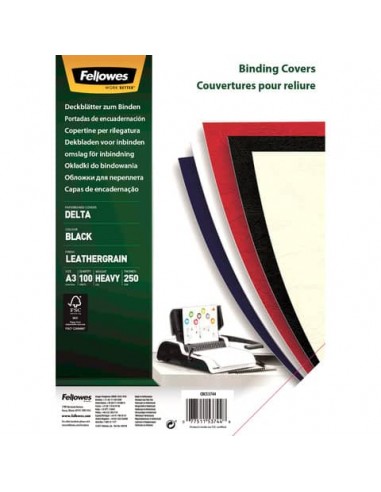 Copertine per rilegatura FELLOWES Delta goffrate cartoncino nero A3 250 g/m² conf. 100 pezzi - 5374401