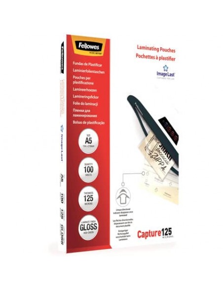 Pouches per plastificatrici Fellowes ImageLast Capture125 finitura lucida - 2x125 µm - A5 - Conf. 100 pezzi  5307302