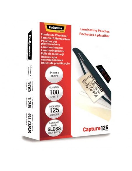 Pouches per plastificatrici Fellowes Standard Capture125 finitura lucida - 2x125 µm 54x86 mm Conf. 100 pz - 5306302