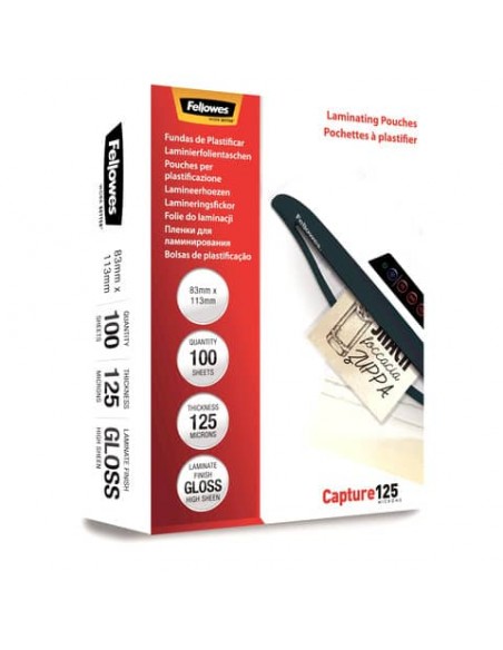 Pouches per plastificatrici Fellowes Standard Capture125 finitura lucida - 2x125 µm 83x113 mm Conf. 100 pz 5307101