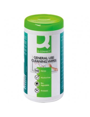 Salviette di pulizia multiuso Q-Connect senza alcool barattolo da 100 - KF04508A