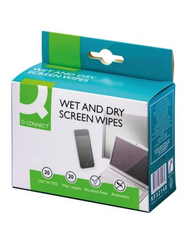 Salviette di pulizia bagnate/asciutte Q-Connect scatola da 20 bustine doppie - KF32148A