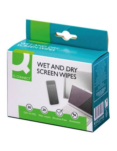 Salviette di pulizia bagnate/asciutte Q-Connect scatola da 20 bustine doppie - KF32148A