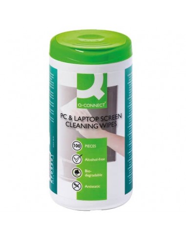 Salviette di pulizia schermi Q-Connect TFT+LCD senza alcool barattolo da 100 - KF04501A