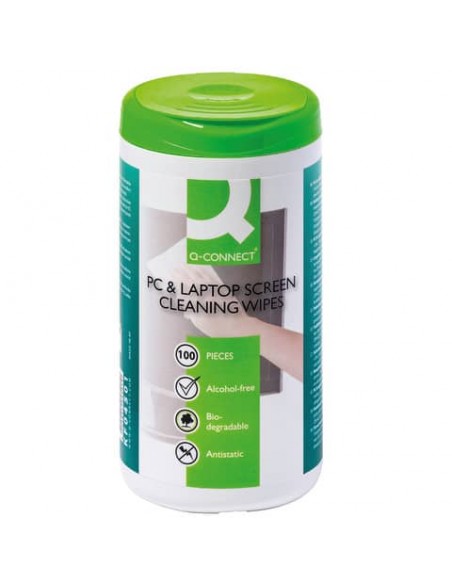 Salviette di pulizia schermi Q-Connect TFT+LCD senza alcool barattolo da 100 - KF04501A