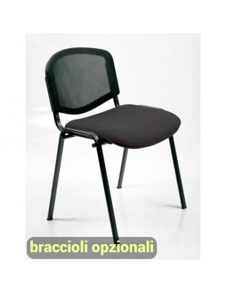 Sedia visitatore 4 gambe Unisit Dado D5N schienale in rete - rivestimento eco nero - Conf. 2 pezzi - D5N/2/EN