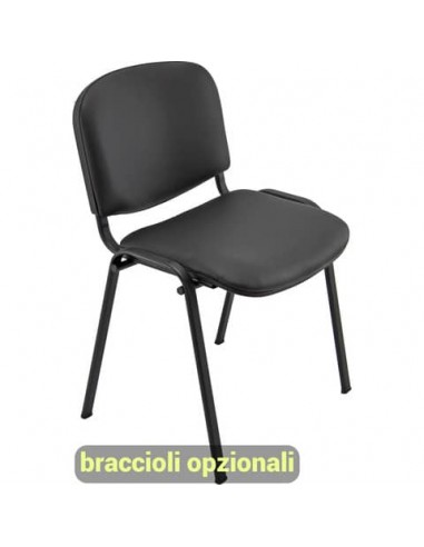 Sedia visitatore 4 gambe Unisit Dado D5S acciaio nero - rivestimento ecopelle nero  Conf. 2 pezzi - D5S/2/KN
