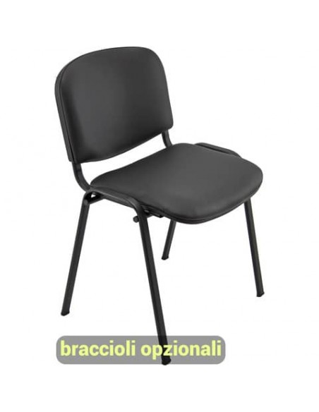 Sedia visitatore 4 gambe Unisit Dado D5S acciaio nero - rivestimento ecopelle nero  Conf. 2 pezzi - D5S/2/KN