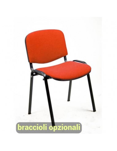 Sedia visitatore 4 gambe Unisit Dado D5S acciaio nero - rivestimento ignifugo rosso - Conf. 4 pezzi - D5S/4/IR