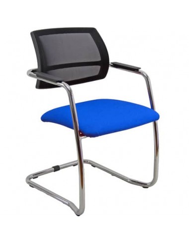 Sedia visitatore con slitta Unisit Lithium LTLTN - schienale in rete nero - rivestimento Eco blu - LTLTN/EB