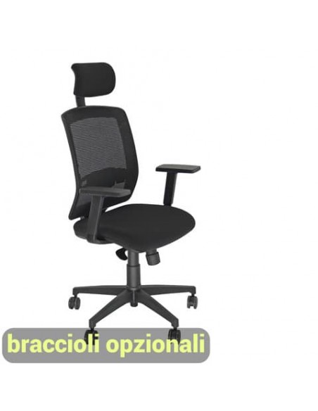 Sedia semidirezionale girevole Unisit Molly MLAPG con poggiatesta - schienale rete nero rivest. ignifugo nero MLAPG/IN