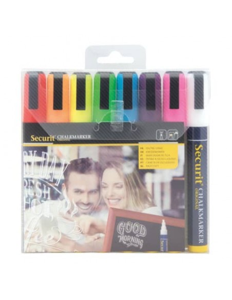 Pennarelli a gesso liquido Securit® a punta media 2-6 mm assortiti set da 8 - SMA510-V8