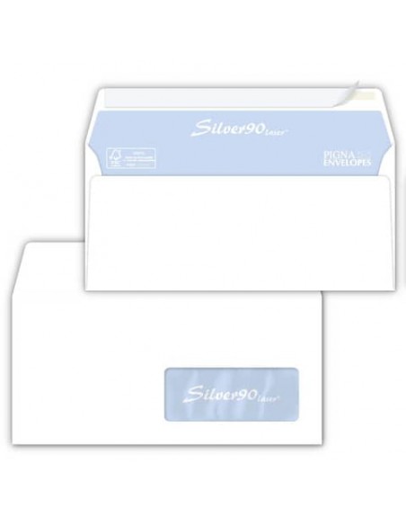Buste con finestra Pigna Envelopes Silver90 Laser patella aperta 110x230 mm bianco  conf. 500 - 0221541