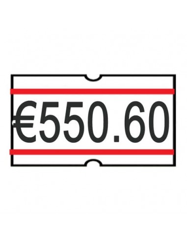 Rotolo da 1200 etichette per prezzatrice Printex rettangolari 21x12 mm bianco/rosso permanenti conf. 10 rotoli