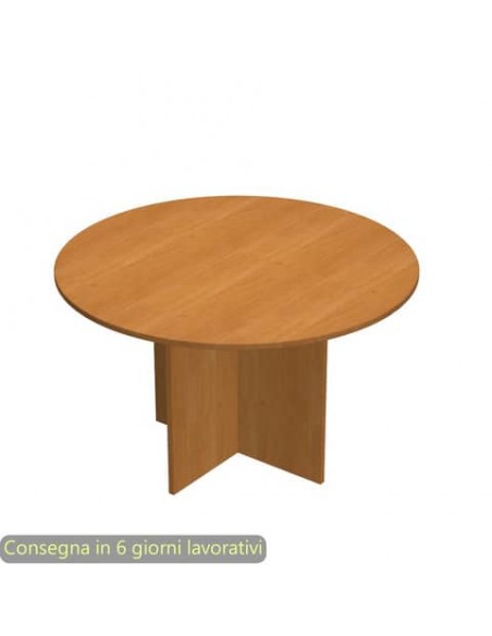 Tavolo riunione rotondo noce chiaro Ø120xH.72 cm gamba a pannello in melaminico in tinta linea Presto 60121/4
