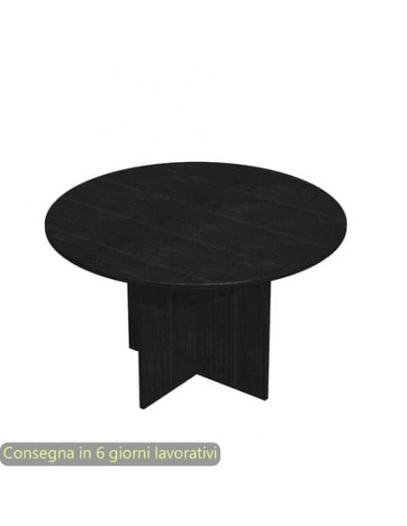 Tavolo riunione rotondo nero venato frassino Ø120xH.72 cm gamba a pannello melaminico in tinta linea Presto60121/8
