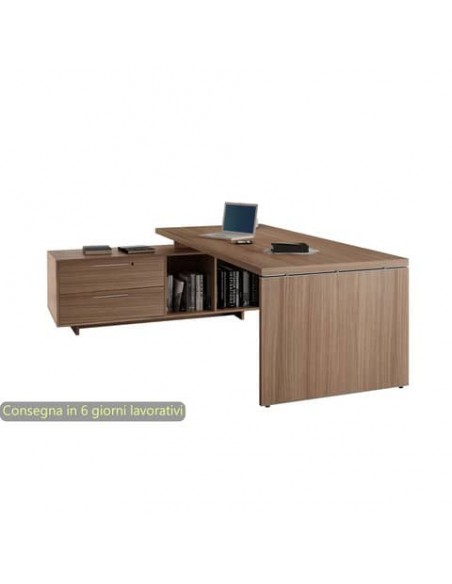 Scrivania manageriale ciliegio arabis 195x170x74 cm gamba a pannello con mobile portante linea Flora - 901RIT/K
