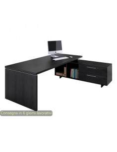 Scrivania manageriale nero venato frassino 225x170x74 cm gamba a pannello con mobile portante Flora - 902RIT/8