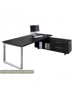 Scrivania manageriale nero venato 225x170xH.74 cm gamba ad anello con mobile portante Flora - 902RIT/M/8