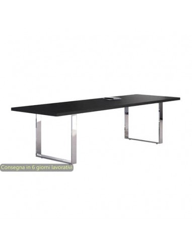 Tavolo riunioni nero venato frassino 220x100xH.74 cm gamba ad anello effetto cromato - linea Flora Artexport - 905M/8