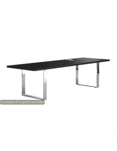 Tavolo riunioni nero venato frassino 220x100xH.74 cm gamba ad anello effetto cromato - linea Flora Artexport - 905M/8