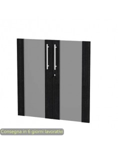 Coppia ante basse in vetro fumè e melaminico nero venato frassino 80x77 cm con serratura Flora Artexport - 91068M/8