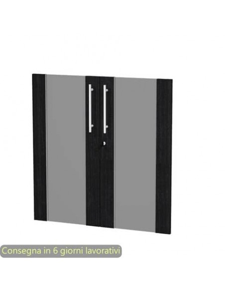Coppia ante basse in vetro fumè e melaminico nero venato frassino 80x77 cm con serratura Flora Artexport - 91068M/8
