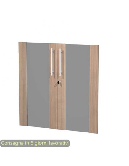 Coppia ante basse in vetro fumè e melaminico ciliegio arabis 80x77 cm con serratura Flora Artexport - 91068M/K