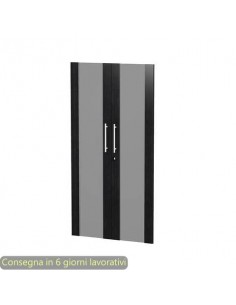 Coppia ante medie in vetro fumè e melaminico nero venato frassino 80x153