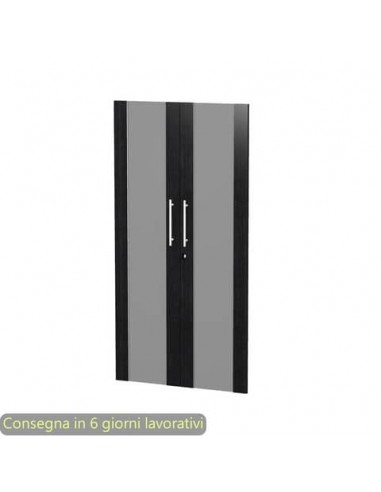 Coppia ante medie in vetro fumè e melaminico nero venato frassino 80x153