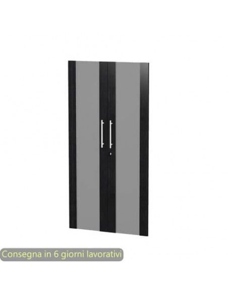 Coppia ante medie in vetro fumè e melaminico nero venato frassino 80x153