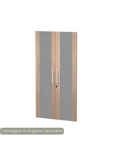 Coppia ante medie in vetro fumè e melaminico ciliegio arabis 80x153