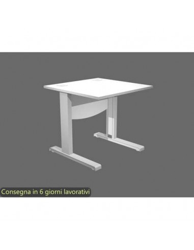 Scrivania piano bianco 80x80xH.73 cm con Modesty Panel gamba a L in metallo grigio alluminio Flex - URB/V-80 + MOD/3