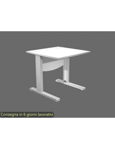 Scrivania piano bianco 80x80xH.73 cm con Modesty Panel gamba a L in metallo grigio alluminio Flex - URB/V-80 + MOD/3