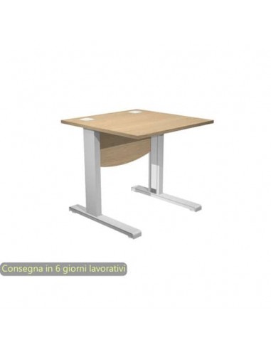 Scrivania piano rovere 80x80xH.73 cm con Modesty Panel gamba a L in metallo grigio alluminio Flex - URB/V-80 + MOD/C