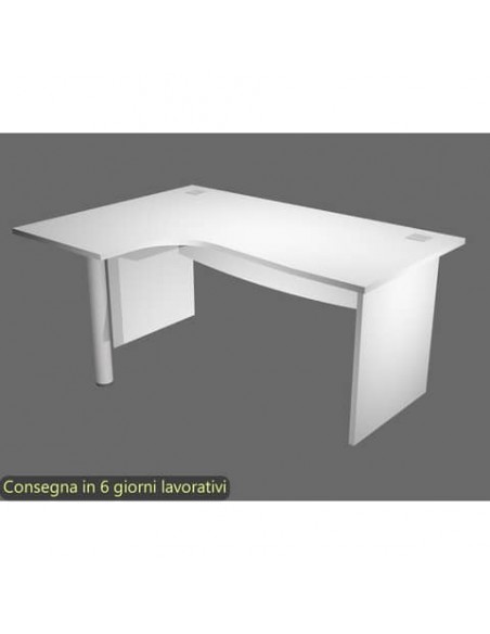 Scrivania ad angolo Compact piano bianco 180x120xH.73 cm gamba a pannello in melaminico + supporto metal lato sinstro