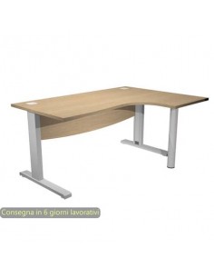 Scrivania ad angolo Compact piano rovere 160x120xH.73 cm gamba a L in metallo + supporto lato destro - linea Flex
